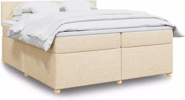 Letto a molle con materasso vidaXL in legno di pino e tessuto, beige e bianco, L/P: 200 x 200 cm