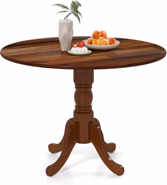 Tavolo da pranzo rotondo in legno noce per 4 persone, design moderno con gambe curve, robusto e facile da montare per cucina e soggiorno