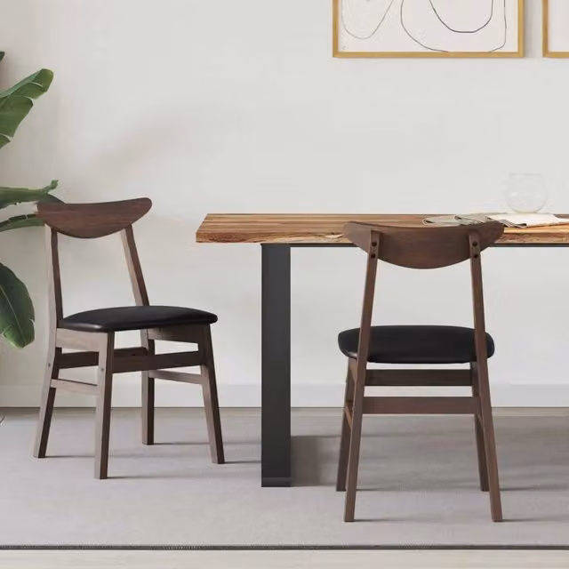 Set di 2 sedie da pranzo moderne vidaXL in legno di gomma e similpelle marrone L: 42 cm, P: 47,5 cm, H: 81 cm