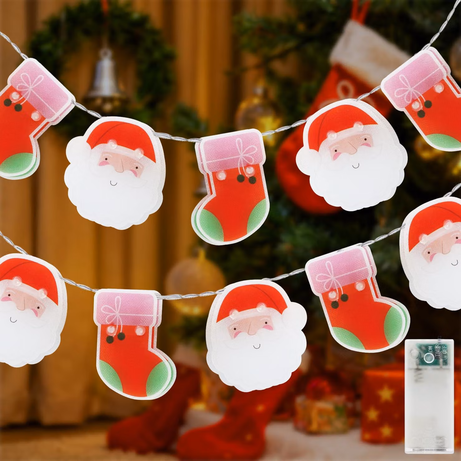 Catena luminosa a LED, lunghezza 1,65 metri, 10 LED bianco caldo, con timer, decorazione natalizia