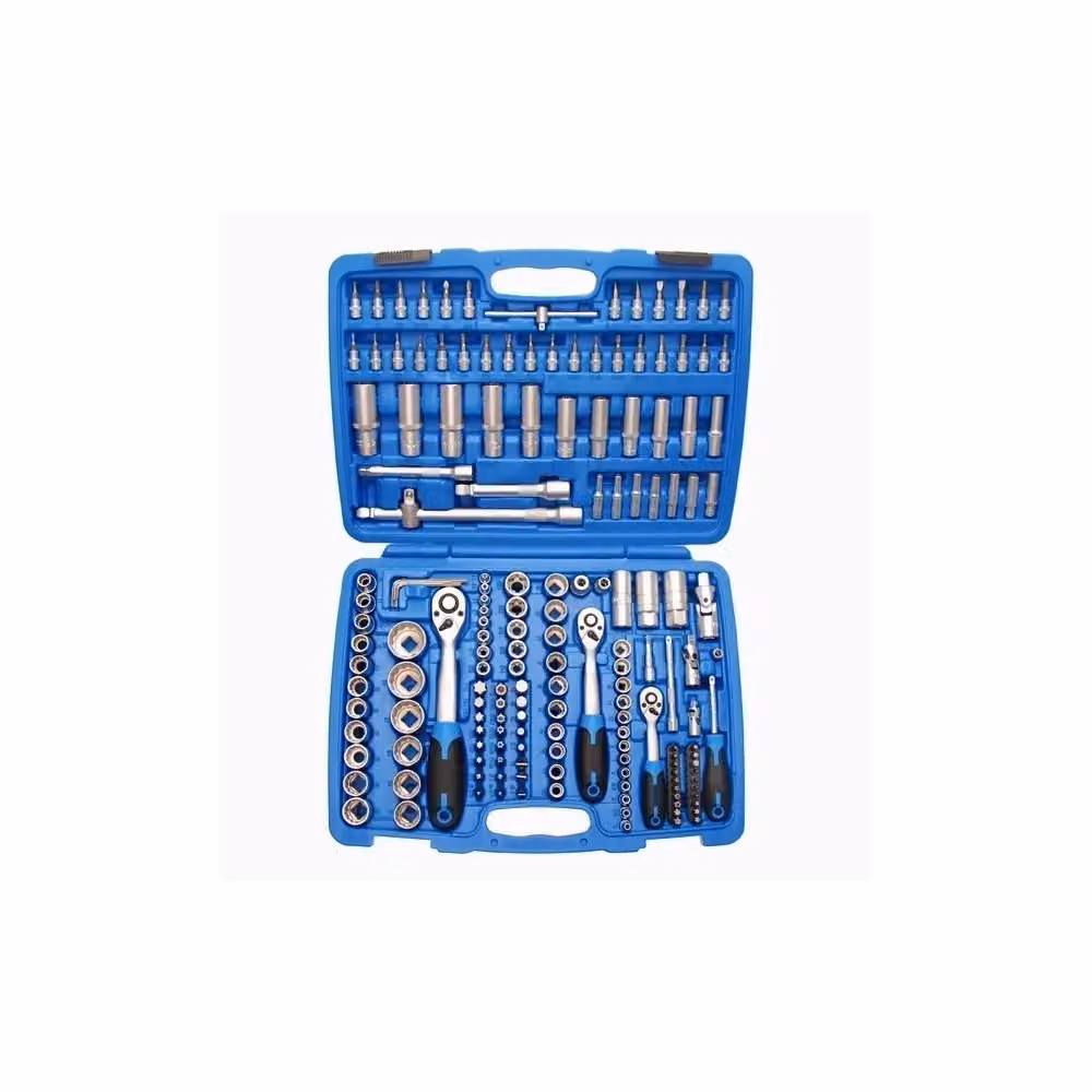 Kit di inserti e bussole boccole con impronta Torx ed esagonale Trade Shop, 171 pezzi in acciaio al cromo vanadio con 3 cricchetti, colore blu – 2
