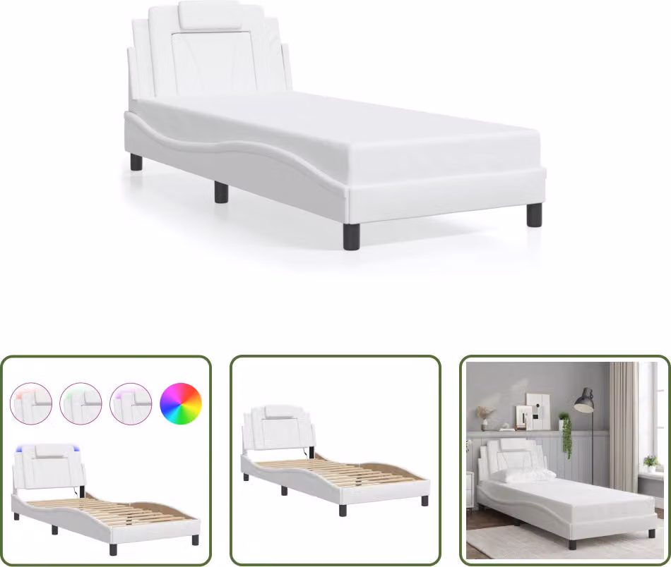 The Living Store Struttura letto con LED bianco 90x200 cm in ecopelle