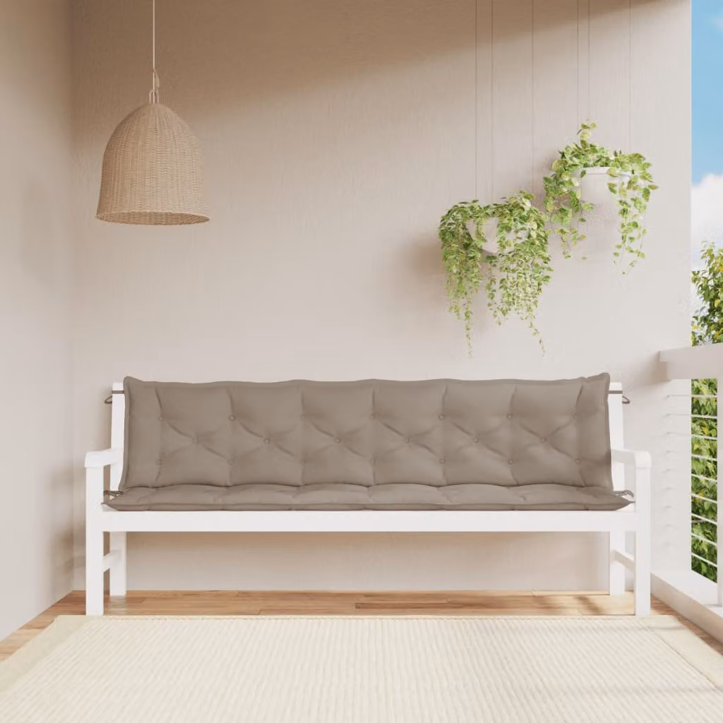 Set di 2 cuscini per panca da giardino vidaXL in tessuto Oxford impermeabile e traspirante, colore grigio, L 200 cm x P 50 cm x H 7 cm