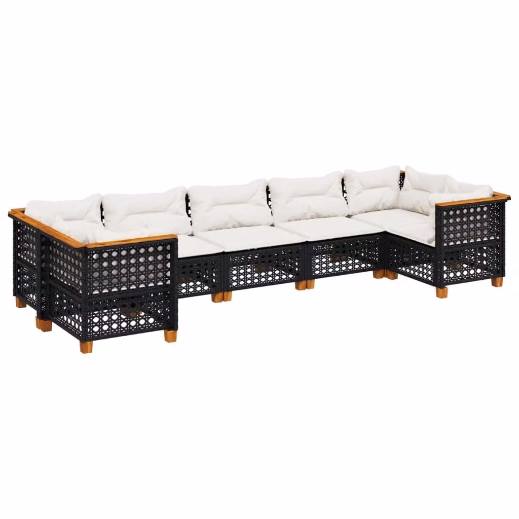 Set Divani da Giardino con Cuscini 7pz Nero Polyrattan