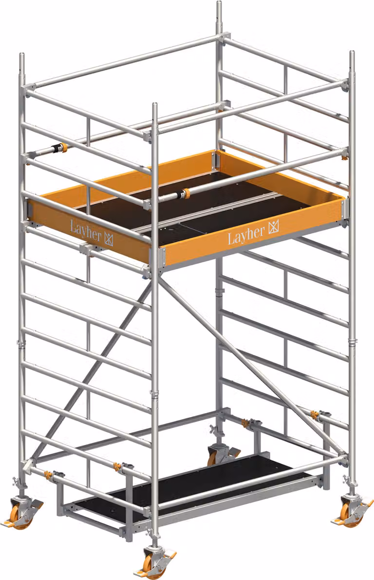 Ponteggio mobile Layher Uni Kompakt P2 con parapetto Uni Telegeländer 4,20 m AH