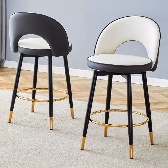 Sgabello da bar girevole a 360¡ã. Cuscino di seduta in combinazione grigio scuro e bianco, materiale PU, comodo sgabello imbottito, adatto a bar, sale