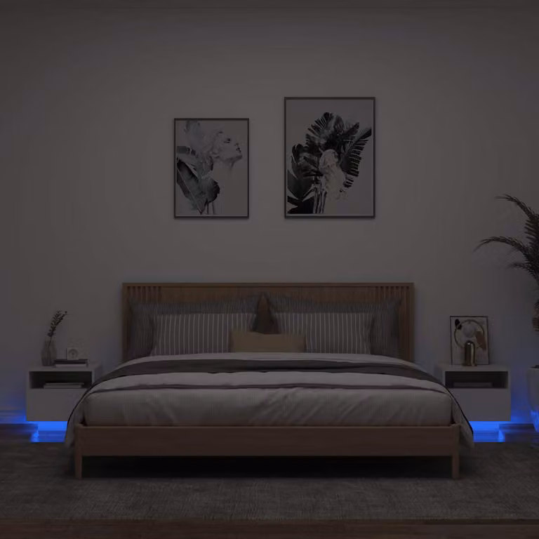 Set di 2 comodini vidaXL bianchi con luci LED integrate per camera da letto L/P/H: 40 x 39 x 37 cm