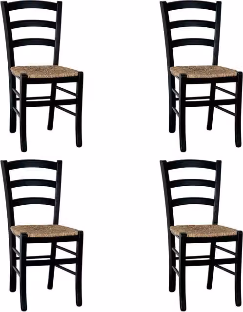 Set da 4 sedie da sala da pranzo legno nero venezia con seduta in paglia