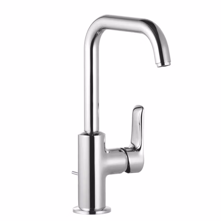 KLUDI PURE&SOLID Mitigeur monocommandé pour lavabo, hauteur de bec 205mm, pivotant, sans garniture d'écoulement, chrome, 340240575, 340240575