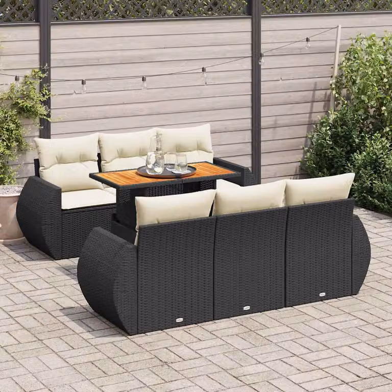 Set Divani da Giardino vidaXL a Forma di L con Cuscini e Tavolino, Polyrattan Nero e Bianco