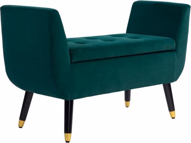 Panca contenitore MODFU con braccioli in velluto verde e oro, L: 130 cm, P: 42 cm, H: 65 cm