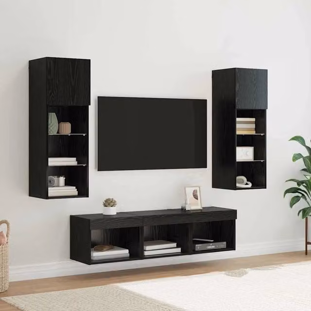 Unità per TV a Muro 5 pz Rovere Nero Legno ingegnerizzato 3402925