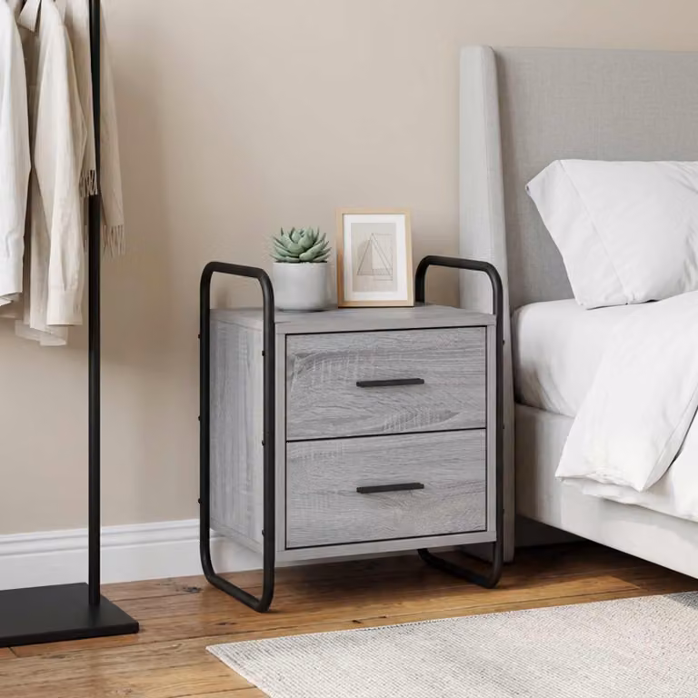 vidaXL Mobiletto da Letto Appeso Moderno in MDF e Metallo, Grigio e Nero, L 40 cm x P 30 cm x H 50 cm