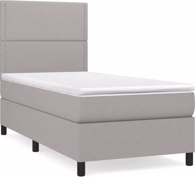 Letto singolo | Letto per adulti | Giroletto a Molle con Materasso Grigio Chiaro 90x200 cm Tessuto