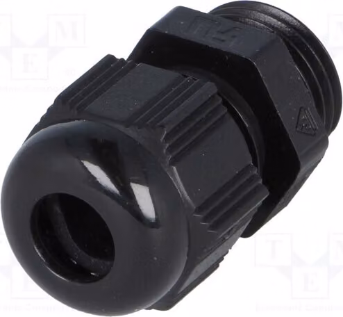 1 x Raccordo per cavo M16, materiale: plastica nera HT, filettatura M16, colore RAL9005, codice prodotto 93938, grado di protezione IP68