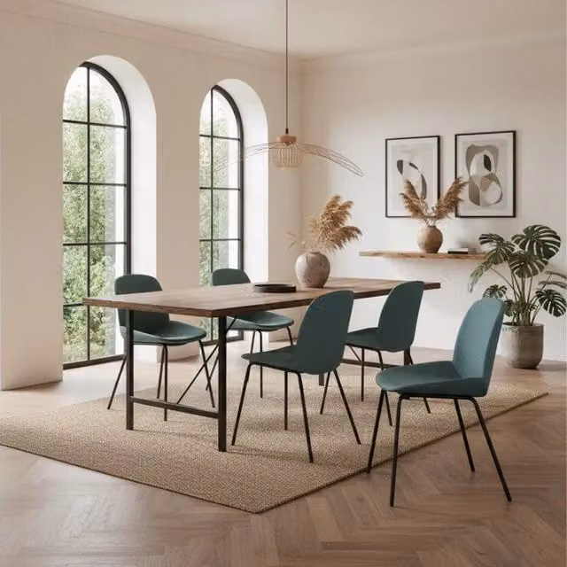 Set di 4 sedie da pranzo imbottite in tessuto acquamarina Adhara con struttura in polipropilene facili da pulire | Duzzle