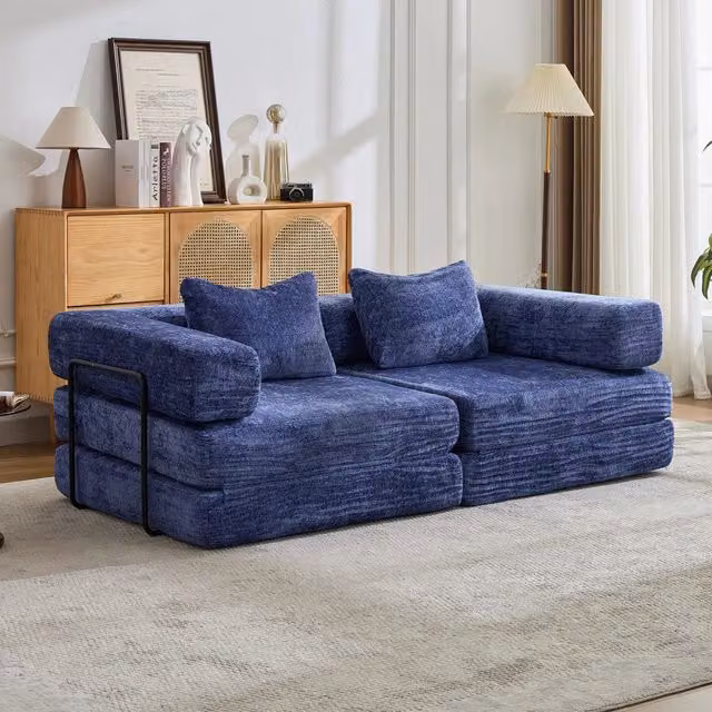 Divano letto da pavimento pieghevole modulare in ciniglia blu scuro