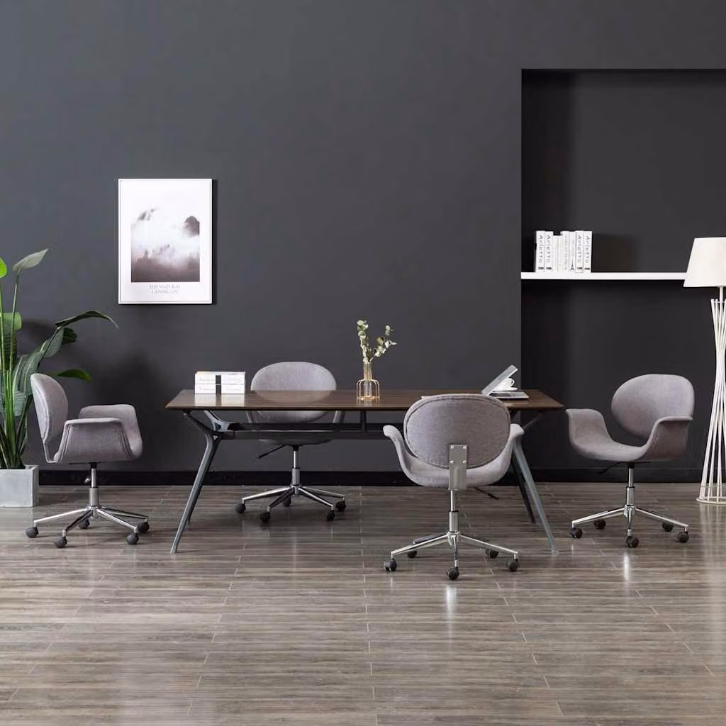 Set di 4 sedie da pranzo girevoli vidaXL in tessuto grigio con braccioli e ruote