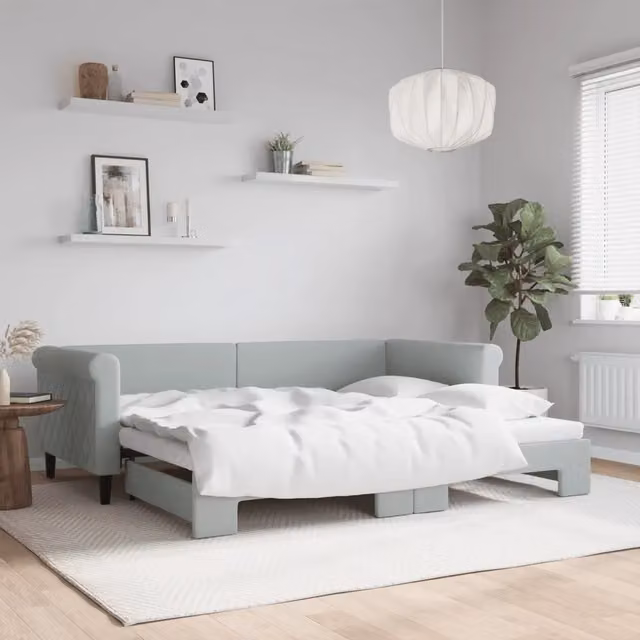 Divano Letto con Letto Estraibile-Sofa Letto-Daybed Grigio Chiaro 90x200 Velluto 325635
