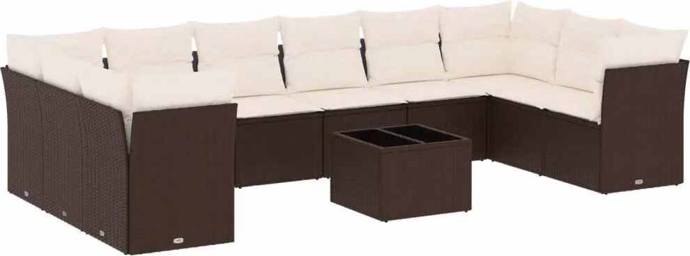 Set Divani da Giardino 11 pz con Cuscini Polyrattan Marrone