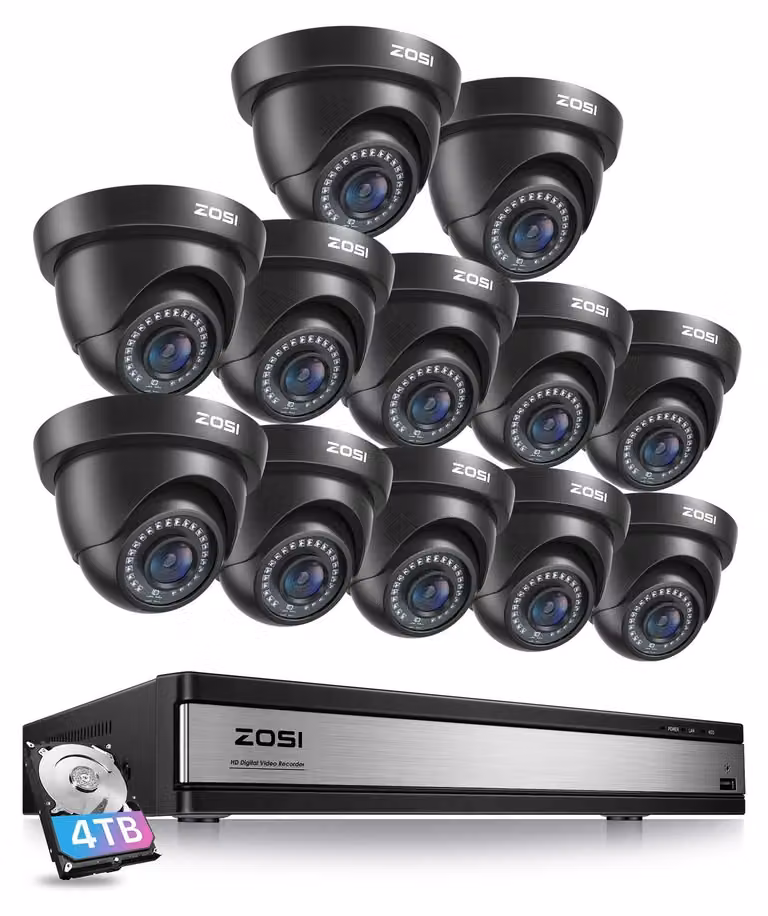 Kit di telecamere di sicurezza con 12 telecamere cablate a 1080p - Registratore DVR da 4TB - Telecamere a cupola nere - Adatte per interni ed esterni - Sistema di videosorveglianza