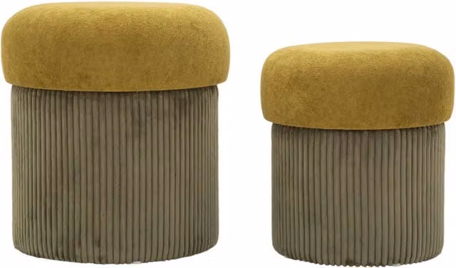 Set di 2 pouf contenitore Aspen Vikasa Home in velluto verde oliva e senape, forma cilindrica
