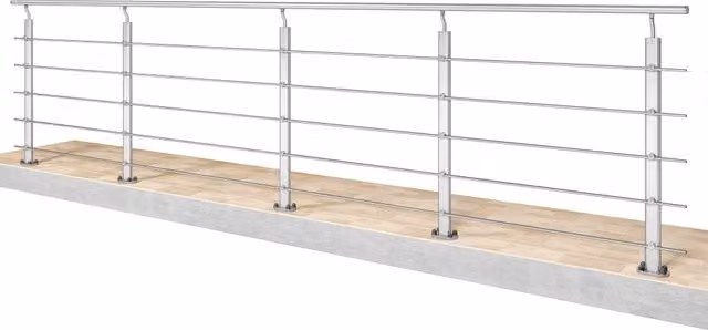 Kit ringhiera in alluminio AICA con corrimano per scala, montaggio a pavimento per uso interno ed esterno, argento opaco, Lunghezza: 400,6 cm