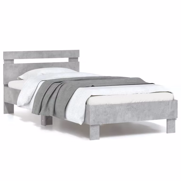 vidaXL Giroletto con Testiera, Illuminazione LED e Porta USB, Grigio, 90 x 190 cm
