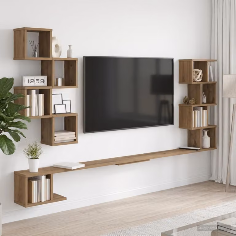 vidaXL Mensola per TV da muro moderna in legno color marrone L: 160 cm, P: 15 cm, H: 94 cm