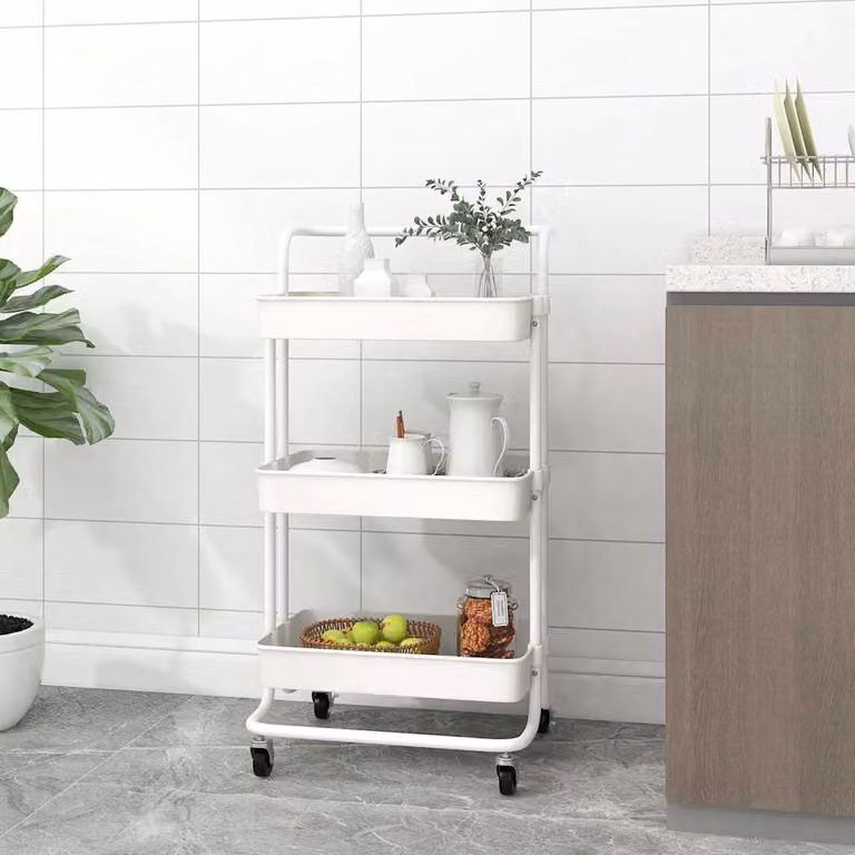 vidaXL Carrello da Cucina Moderno con 3 Ripiani Bianco, L/P/H: 42 x 35 x 85 cm, in Metallo e ABS con Ruote