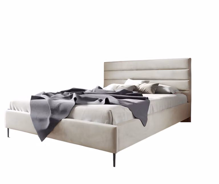 Letto imbottito GUTTO in velluto beige 200cm x 200 cm piedi in metallo nero letto in velluto - letto matrimoniale con bella trapuntatura e design speciale