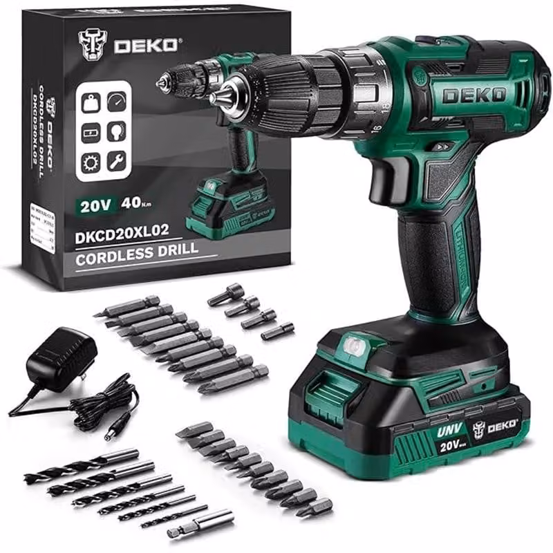 Trapano avvitatore a batteria da 20V per uso femminile - Set di trapano elettrico - Con batteria e caricabatterie - Ideale per lavori in legno e lavori domestici - Modello DKCD20XL02L-AZ01
