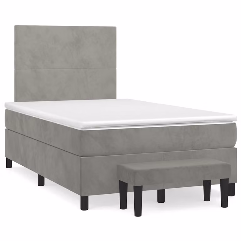 vidaXL Giroletto a Molle con Materasso Ibrido in Velluto Grigio e Bianco L/P/H: 200 x 120 x 193 cm