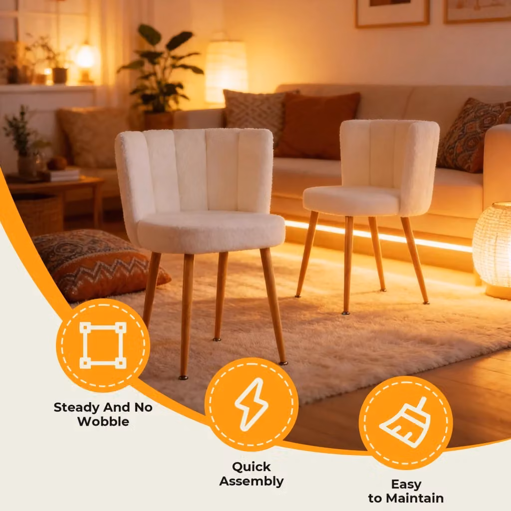 Set di 2 sedie da pranzo moderne Zephmum in tessuto bouclé bianco con struttura in metallo – 2