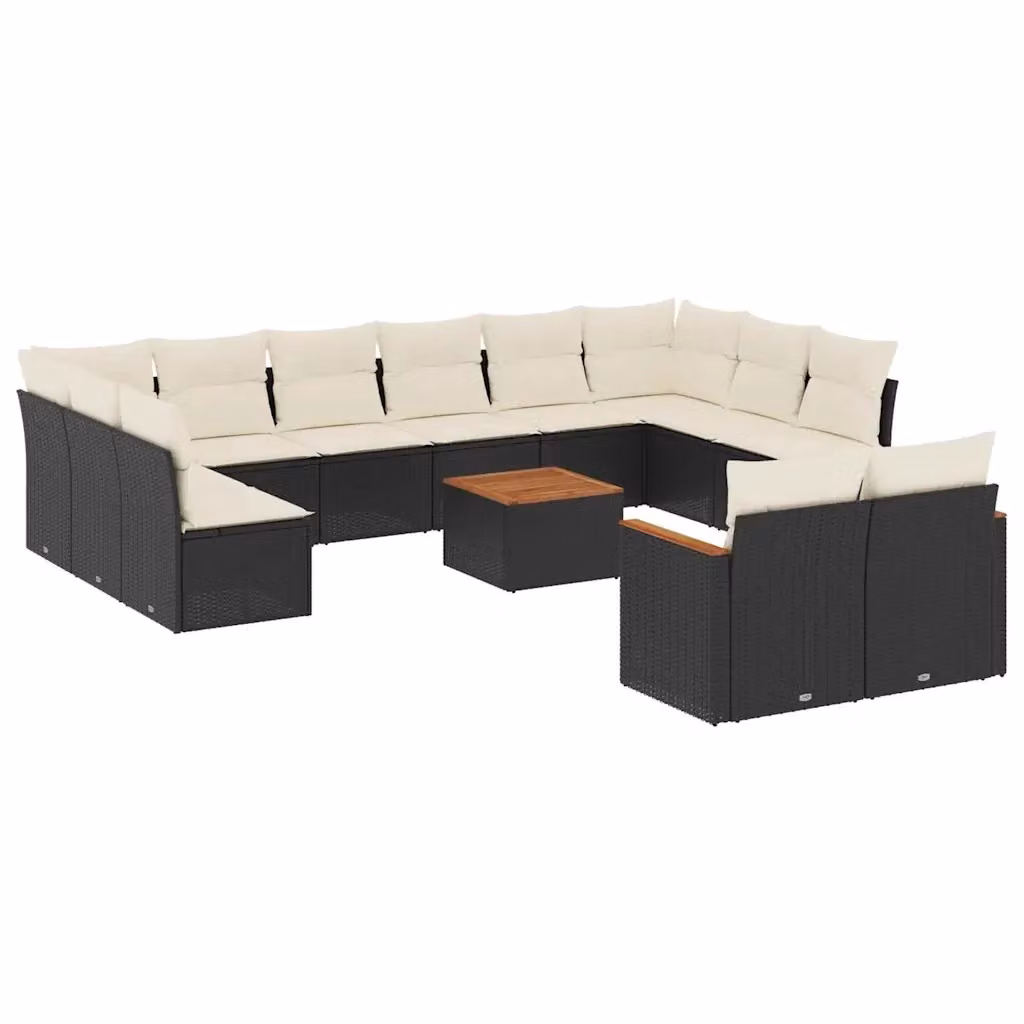 Set di Divani da Giardino VIDAXL a Forma di U in Polyrattan Nero con Cuscini, 13 Pezzi – 2