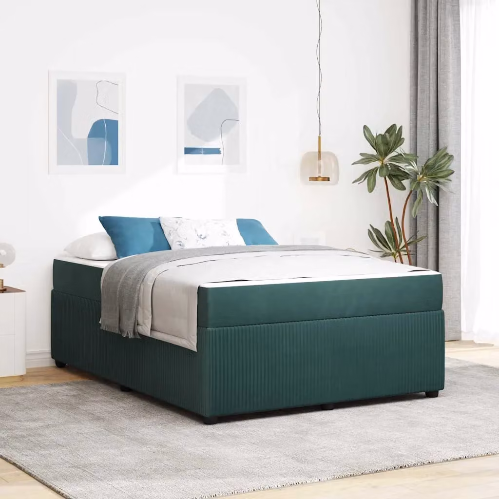 Struttura del letto moderna vidaXL in tessuto verde con legno, L 140 cm x P 200 cm – 1