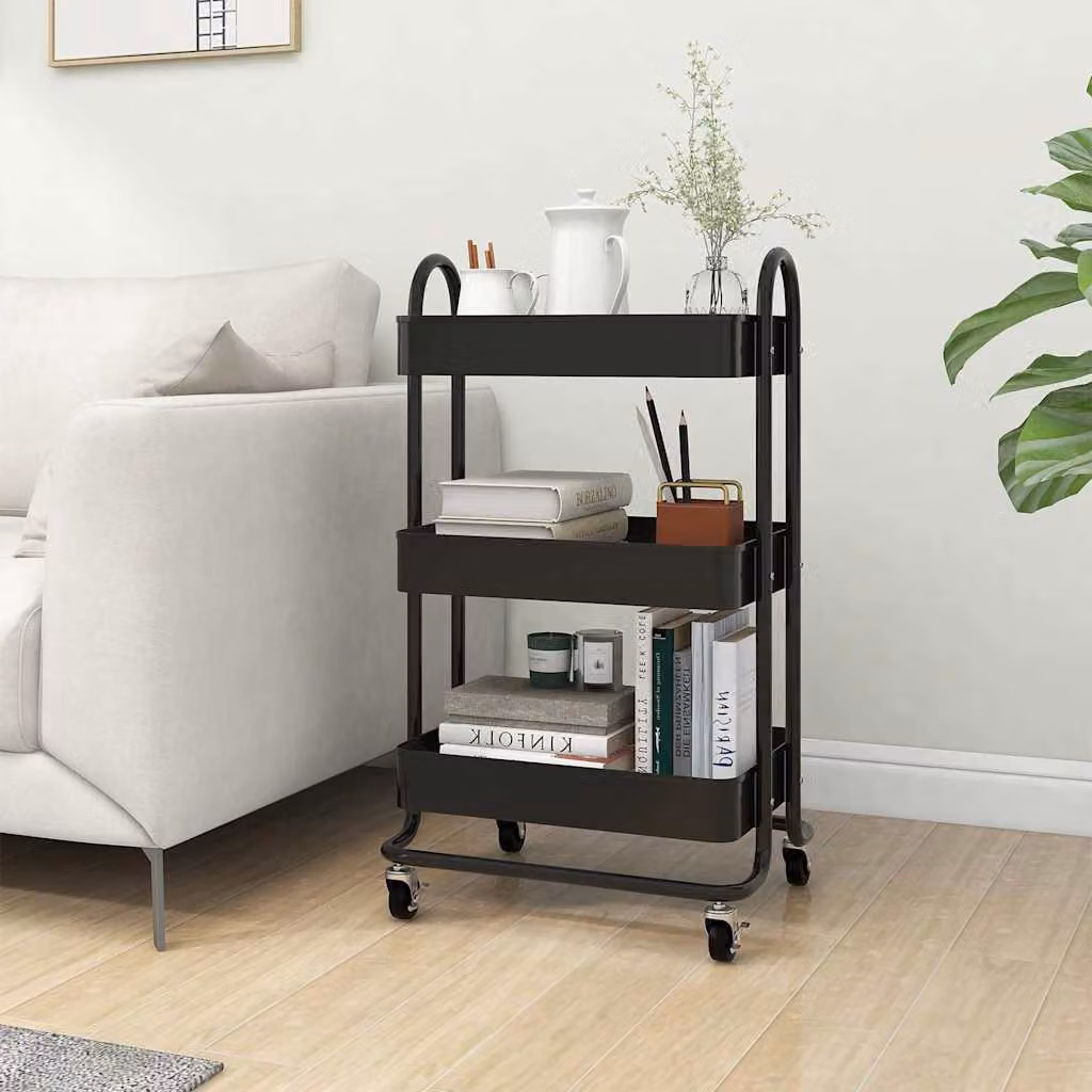vidaXL Carrello a 3 Livelli in Metallo Nero per Cucina L: 43 cm, P: 34 cm, H: 79 cm