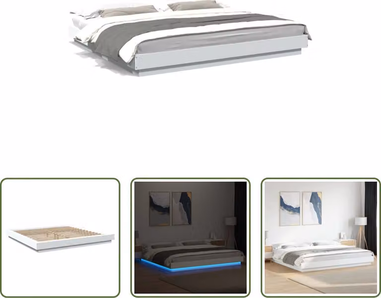 The Living Store Giroletto con LED bianco 180x200 cm Materiale in legno
