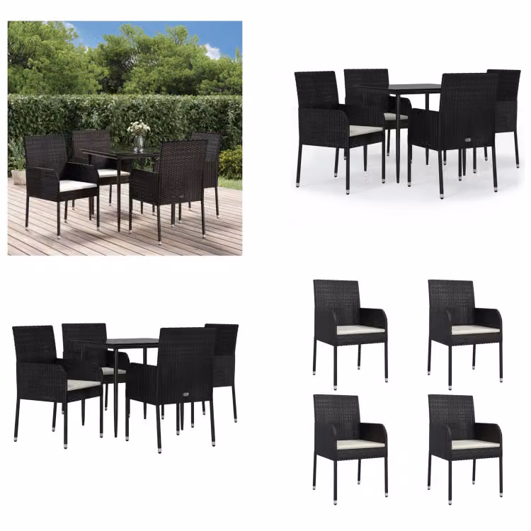 vidaXL Set da pranzo da giardino 5 pezzi con cuscini in poly rattan nero - Set da pranzo da giardino - Set da pranzo da giardino - Set da pranzo da terrazza