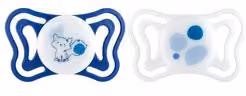 Set di 2 succhietti ortodontici Chicco in silicone per bambini 6-18 mesi, blu e bianco, senza BPA