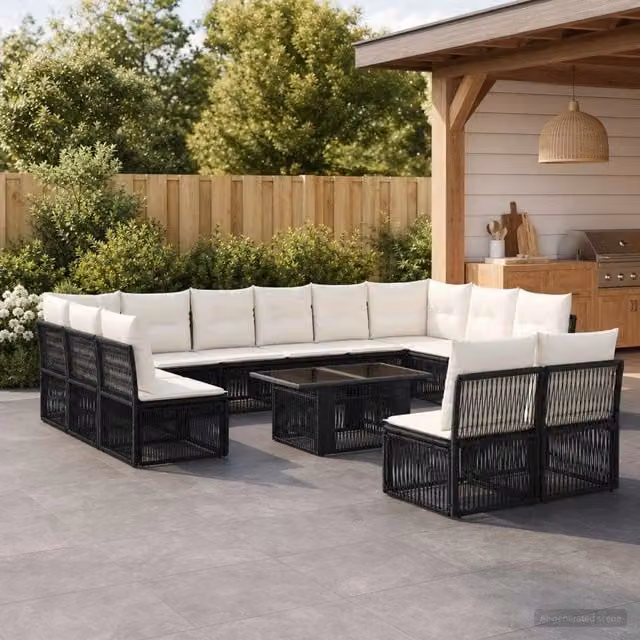 Set Divano da Giardino 13 pz Nero polyrattan 3436543