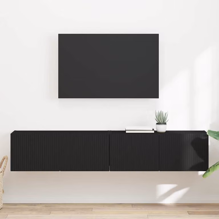Set di 2 supporti per TV da parete vidaXL moderni in legno MDF nero opaco L: 78,5 cm, P: 30,0 cm, H: 29,5 cm