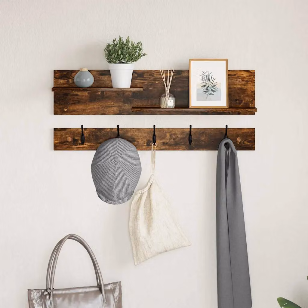 vidaXL Appendiabiti a muro Rovere fumé marrone L 90 cm x P 15 cm x H 36 cm