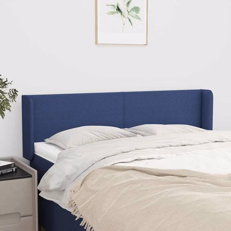 Testiera ad orecchio vidaXL in tessuto blu con struttura in legno e pannello imbottito L: 147 cm, P: 16 cm, H: 78-88 cm