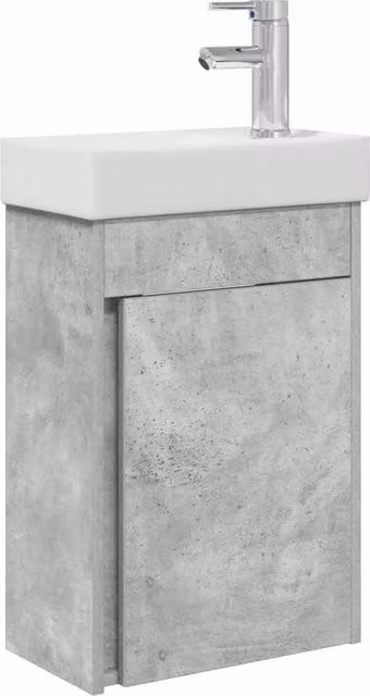 Mobile Bagno Moderno Design In Grigio Cemento e Bianco con Lavabo in Ceramica, L: 40,5 cm, P: 22,5 cm, H: 62 cm