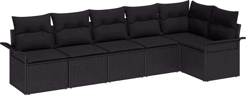 Set Divano da Giardino con cuscino 6 pcs Nero polyrattan
