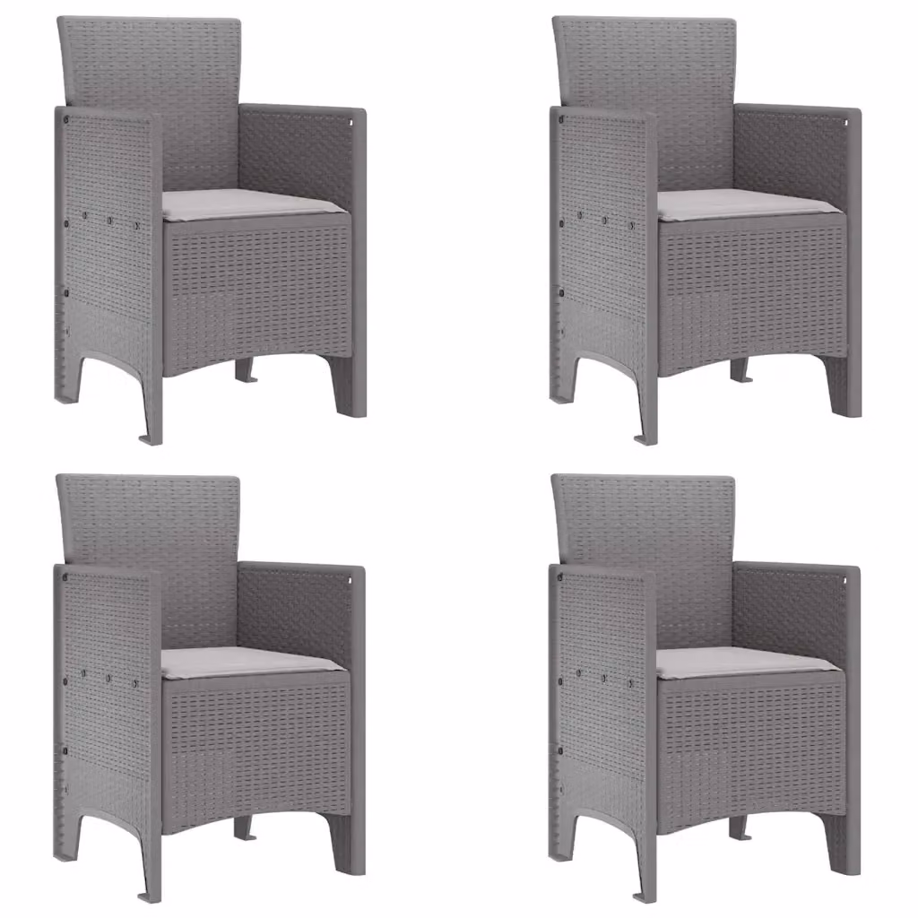 Set di 4 sedie da giardino moderne vidaXL in plastica grigia con braccioli resistenti alle intemperie