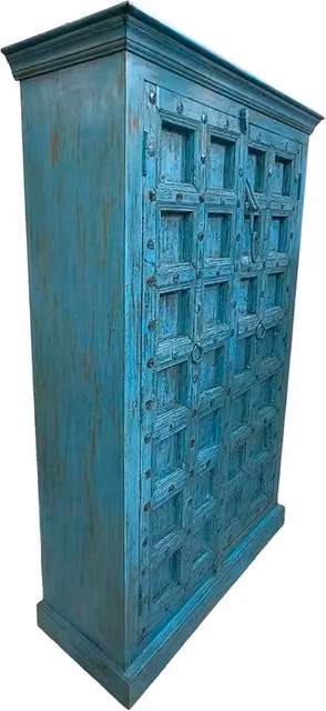 Armadio WANDERLUST DECO in legno e metallo stile mediterraneo, colore blu turchese, L: 120 cm, P: 46 cm, H: 170 cm