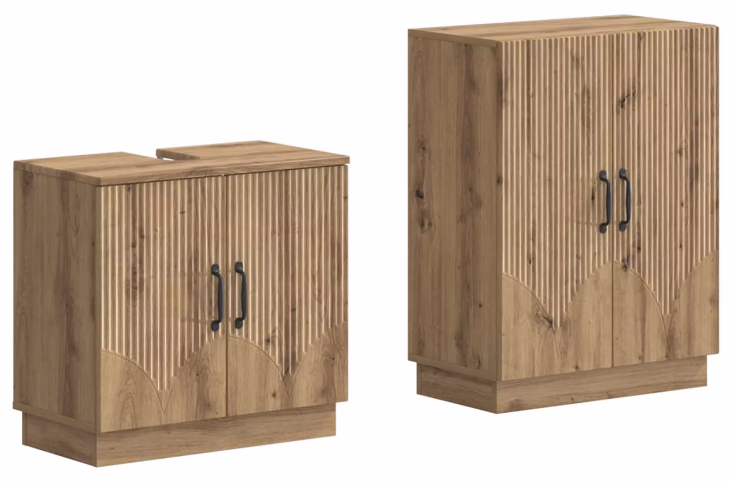 Set di due mobili da bagno, modello HOORN, in legno artigianale effetto quercia