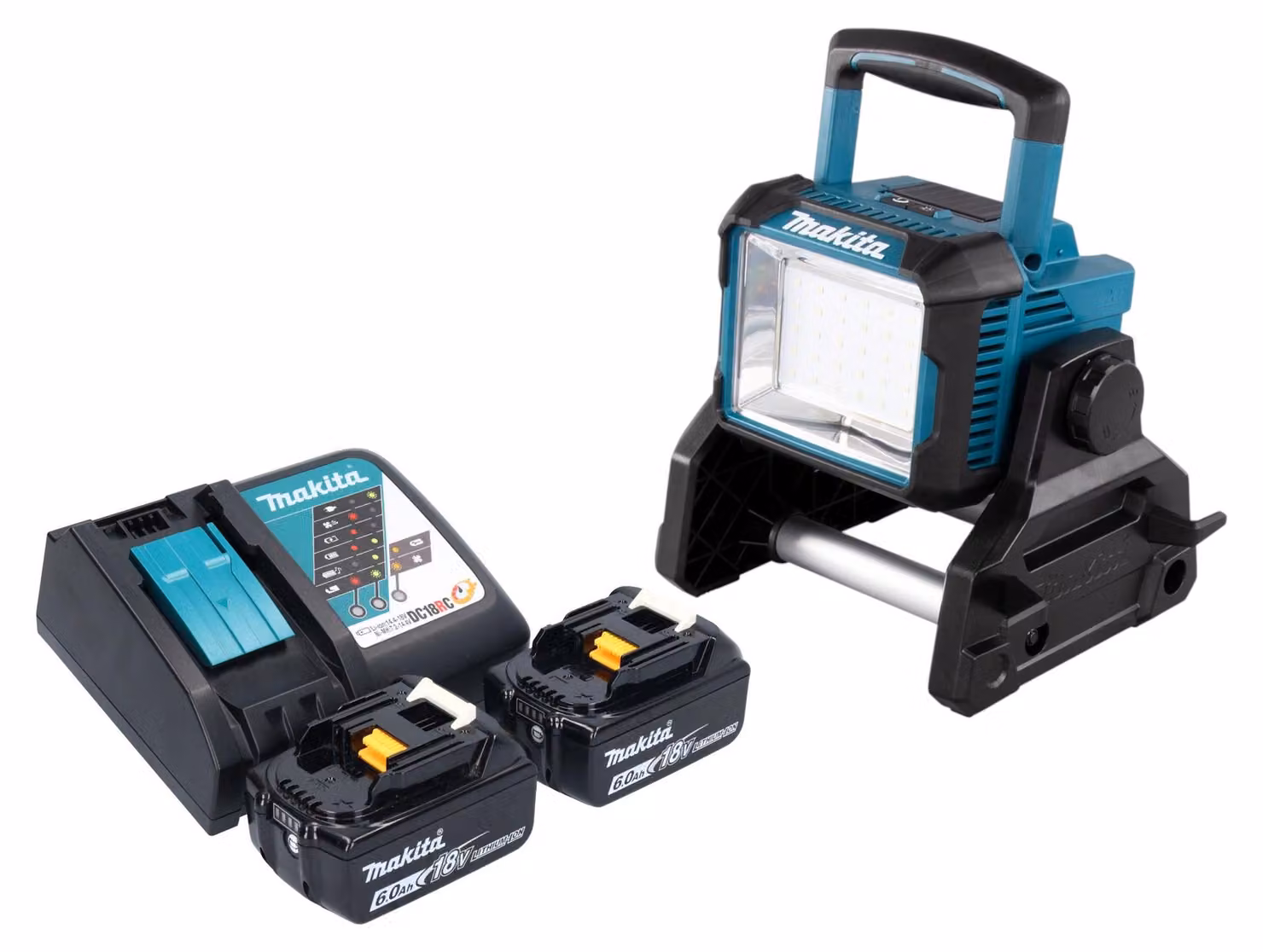 Makita DEADML 811 RG Faro da cantiere a batteria 14,4 / 18 V 3000 lm LED + 2x batteria ricaricabile 6,0 Ah + caricatore